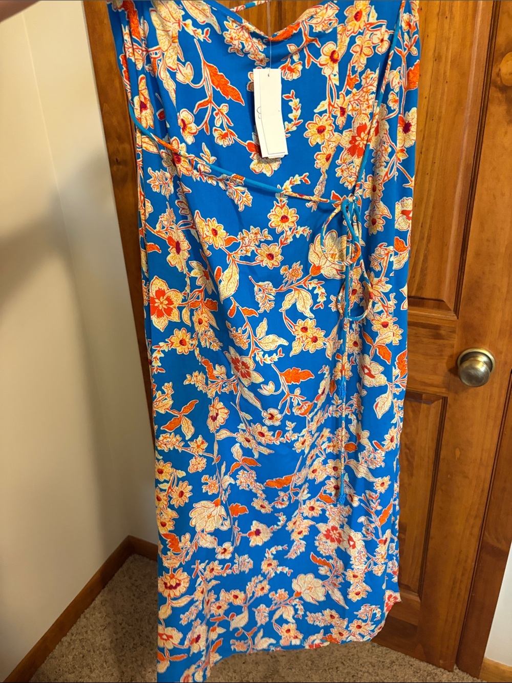 Jessica Simpson Blue Floral Maxi Skirt with Orange and Cream Flowers